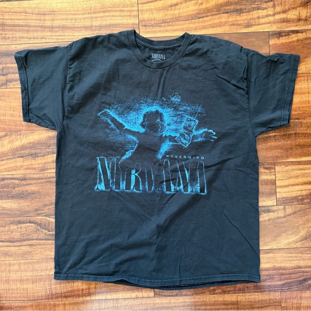 NIRVANA Black Tee with Blue Graphic
